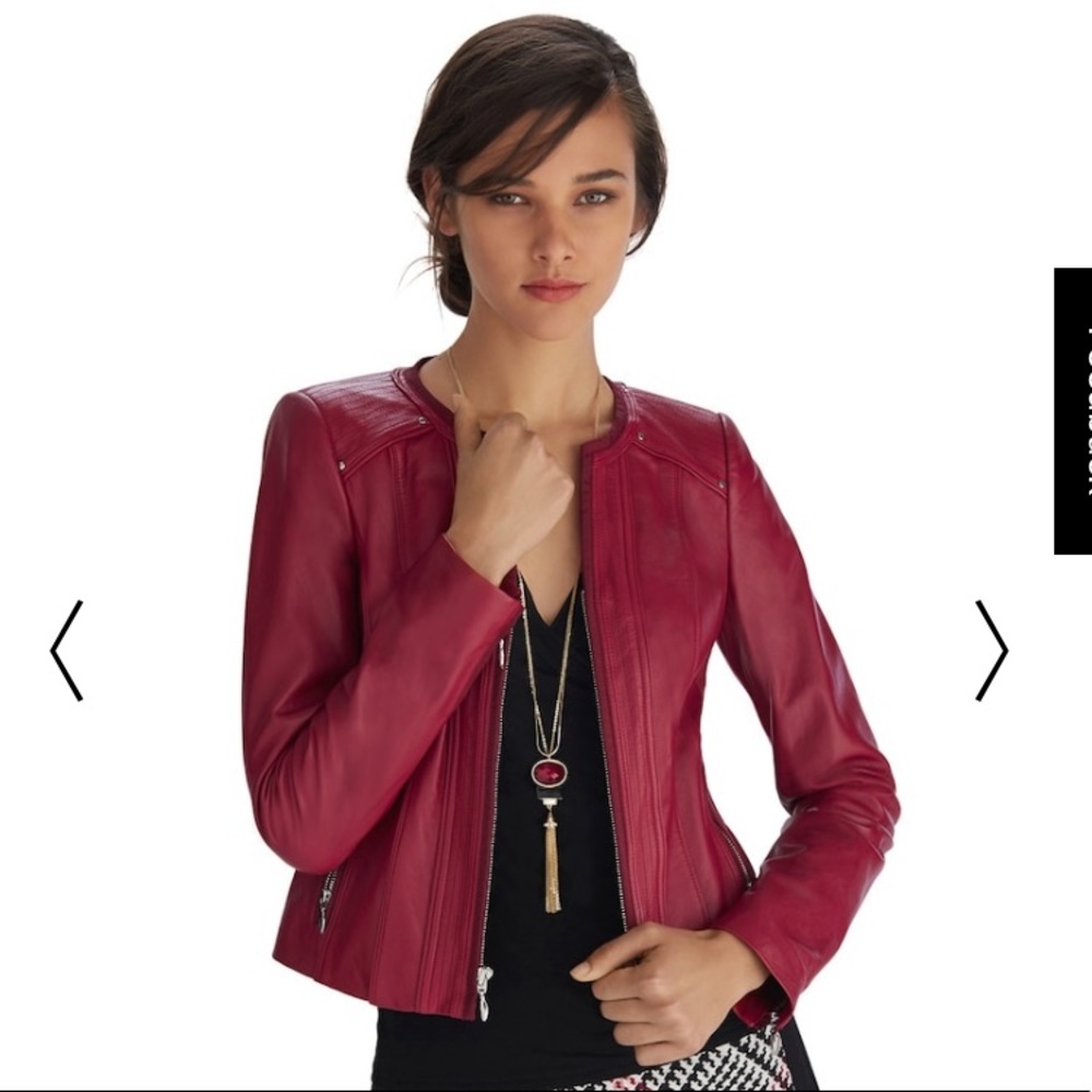 NWOT RARE Red REAL Cropped Leather Jacket - Picture 3 of 8